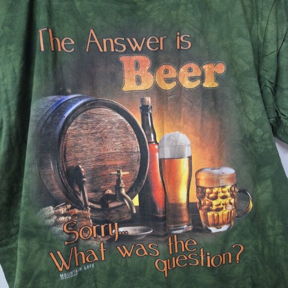 The Mountain Beer Answer Shirt Short Sleeve Mens Large Green USA India Made - Picture 3 of 7